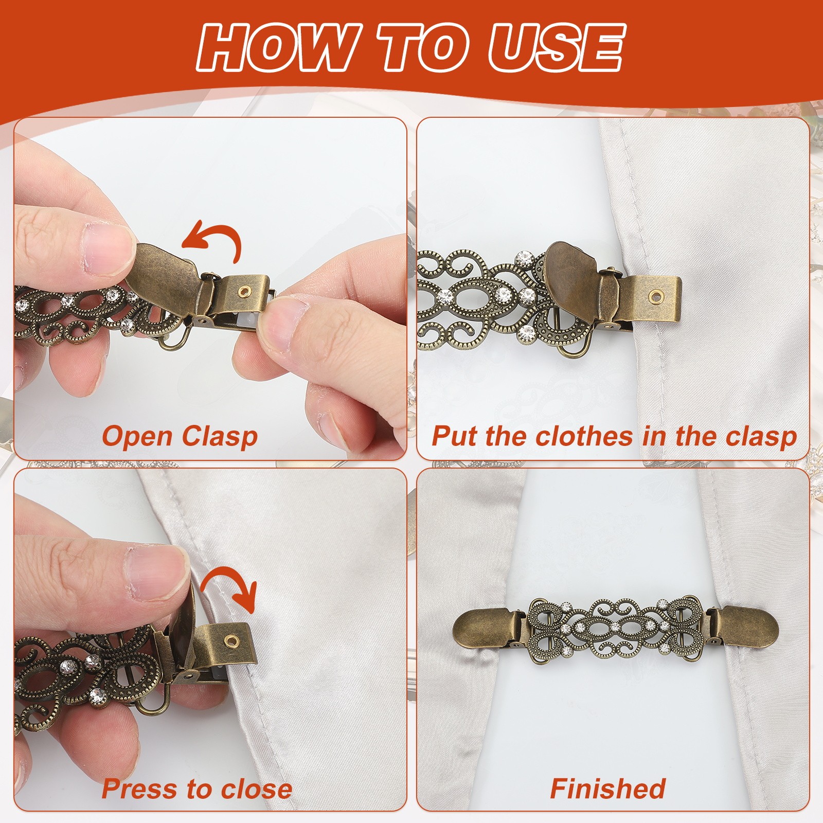 Dress Clips Back Cinch,Retro Sweater Clip Cardigan Clips(5.7×2.4×1.4cm, Bronze)