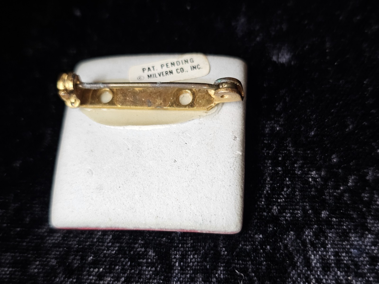 Milvern Co Brooch Handpainted Square Red Gold Curved Edge Design Signed Mcm