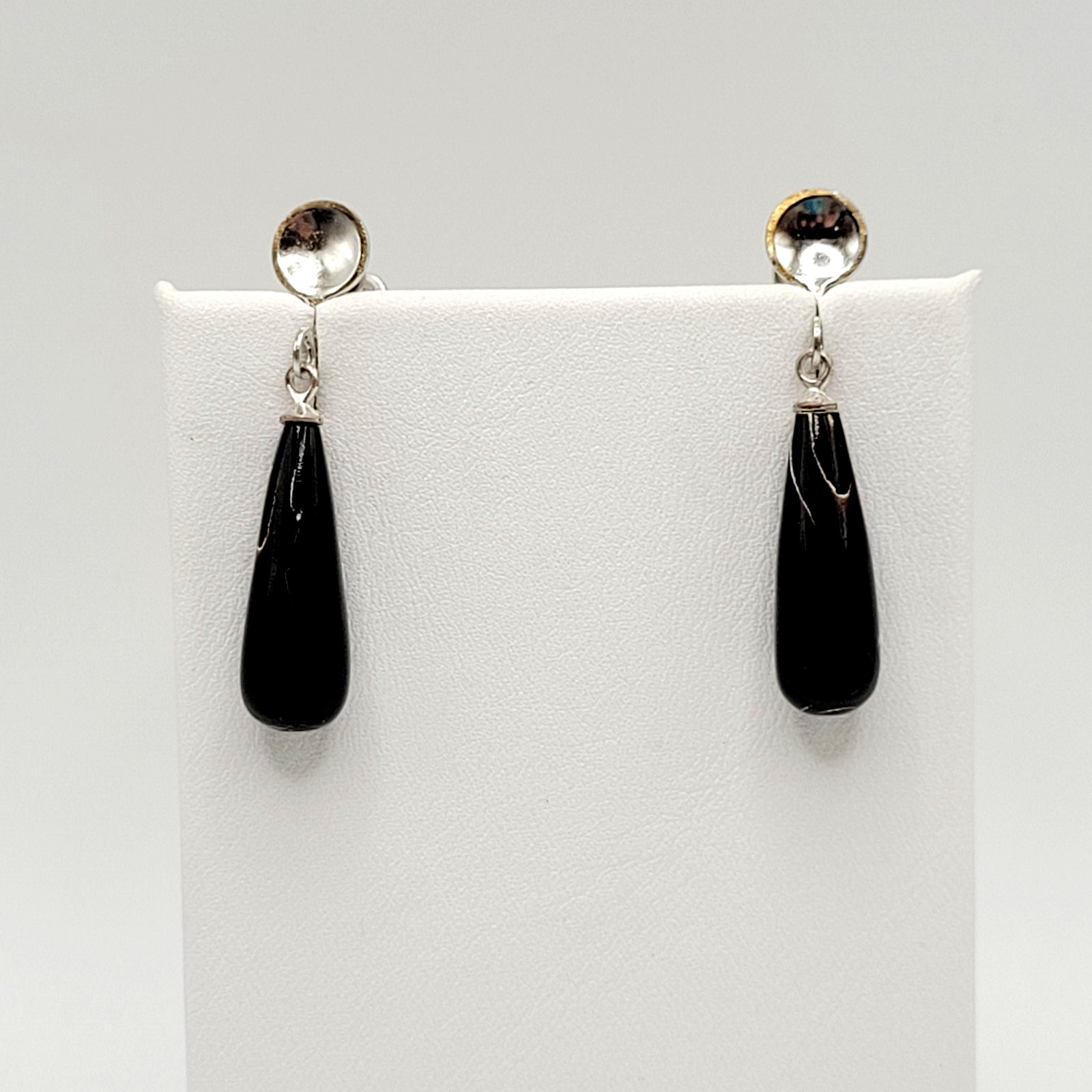 Hawaiian Natural Black Coral Teardrop Torpedo Mixed Tone Vtg Screw Back Earrings