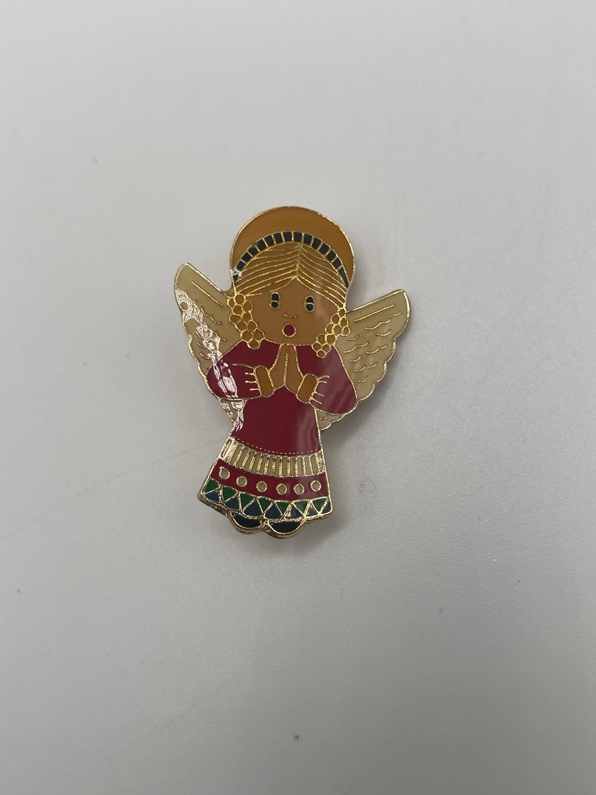 Vtg Praying Angel Christmas Pin Lapel Enamel Collectible