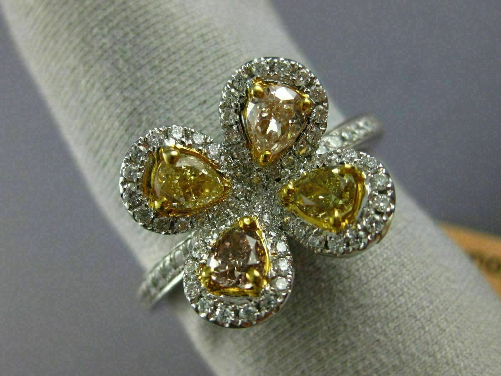 ESTATE WIDE 1.52CT MULTI COLOR DIAMOND 14KT 2 TONE GOLD CLOVER FLOWER LOVE RING
