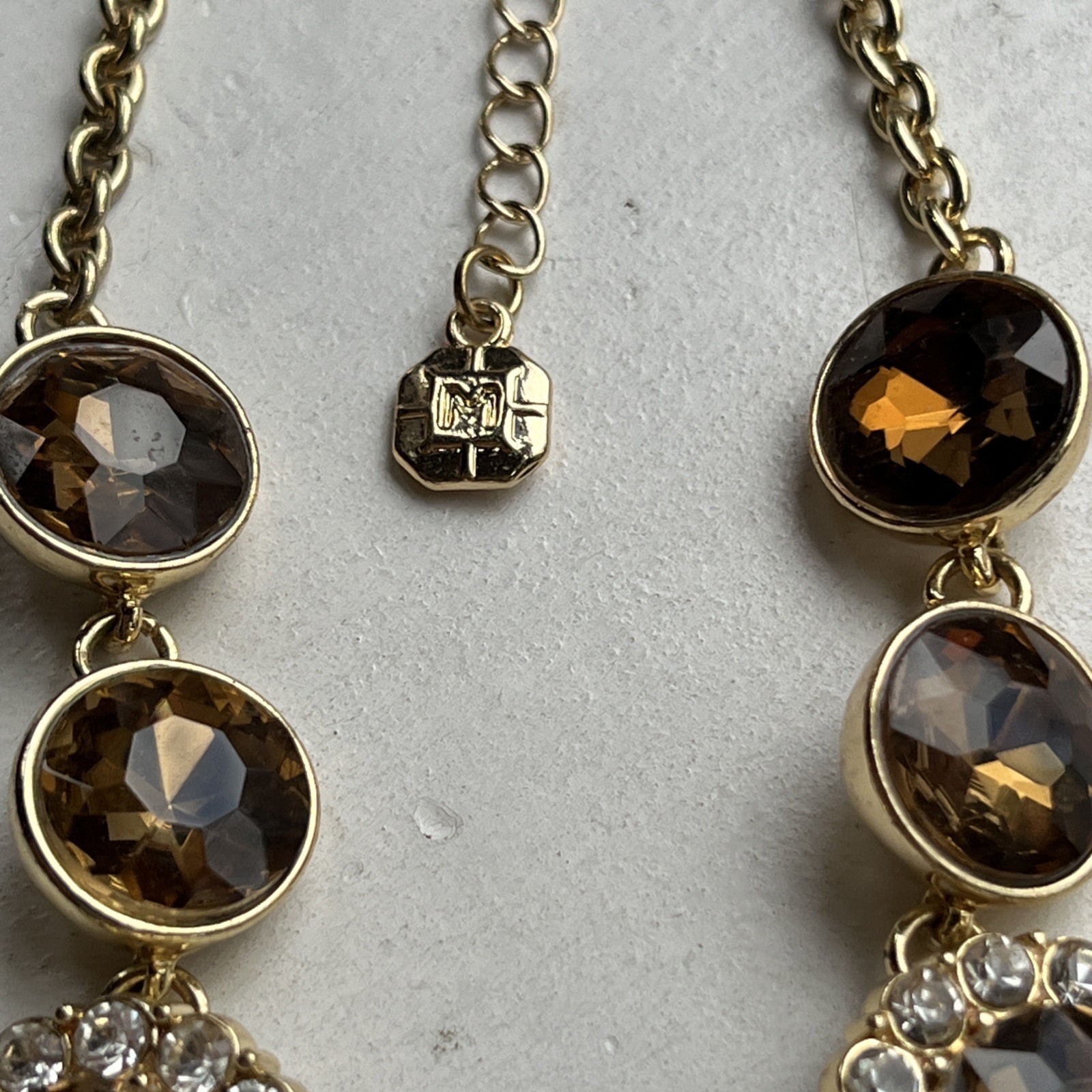Vintage Monet Faceted Golden Topaz Crystal & Clear Rhinestone Statement Necklace
