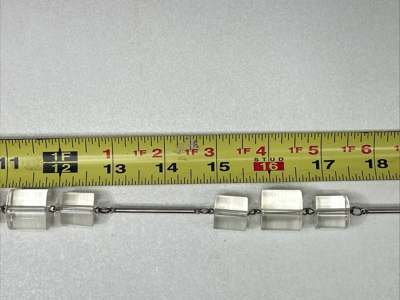 Clear Cylinder Shape Lucite Beaded Metal Necklace