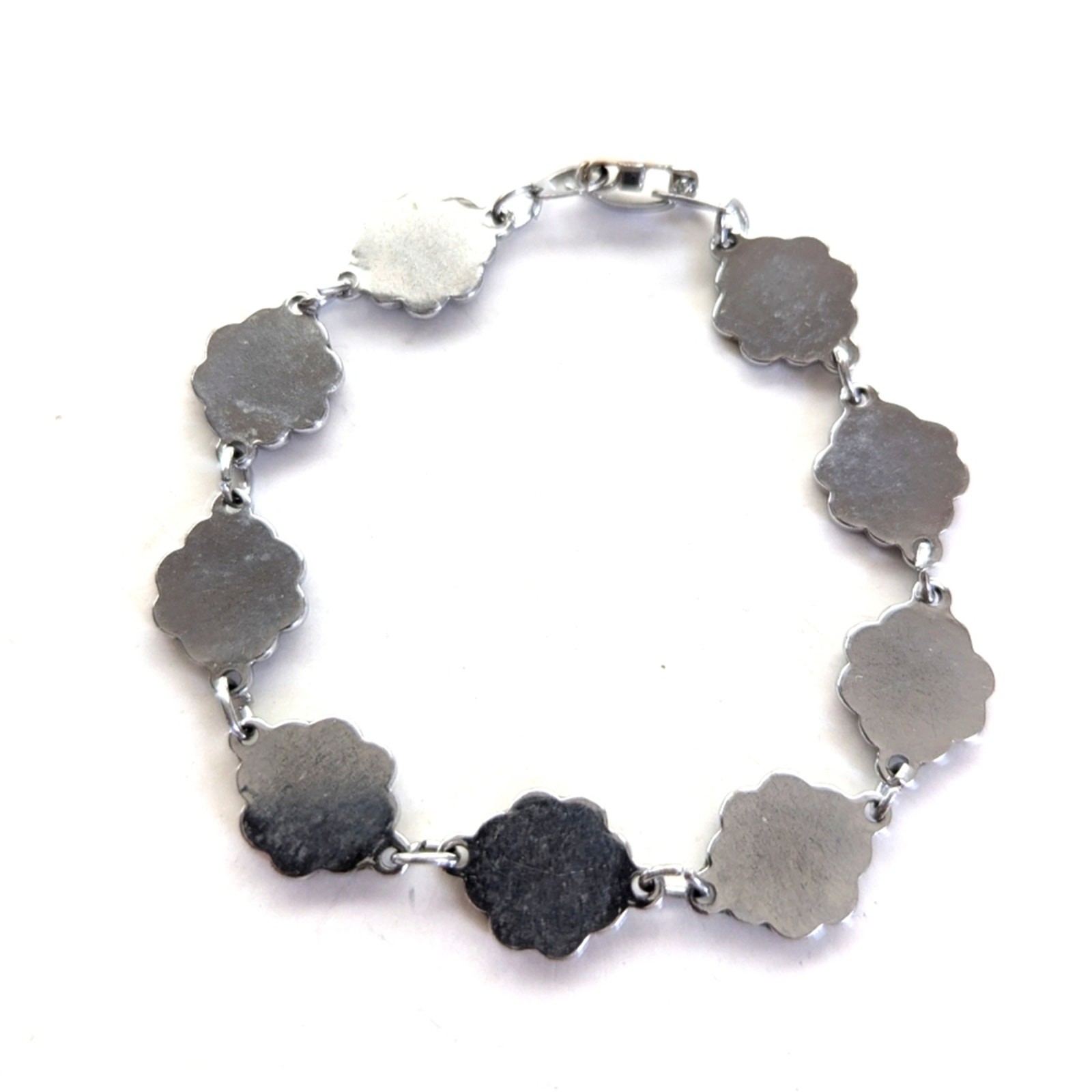 Vintage Estate Dyed Mother of Pearl Shell Inlay Floral Chain Bracelet