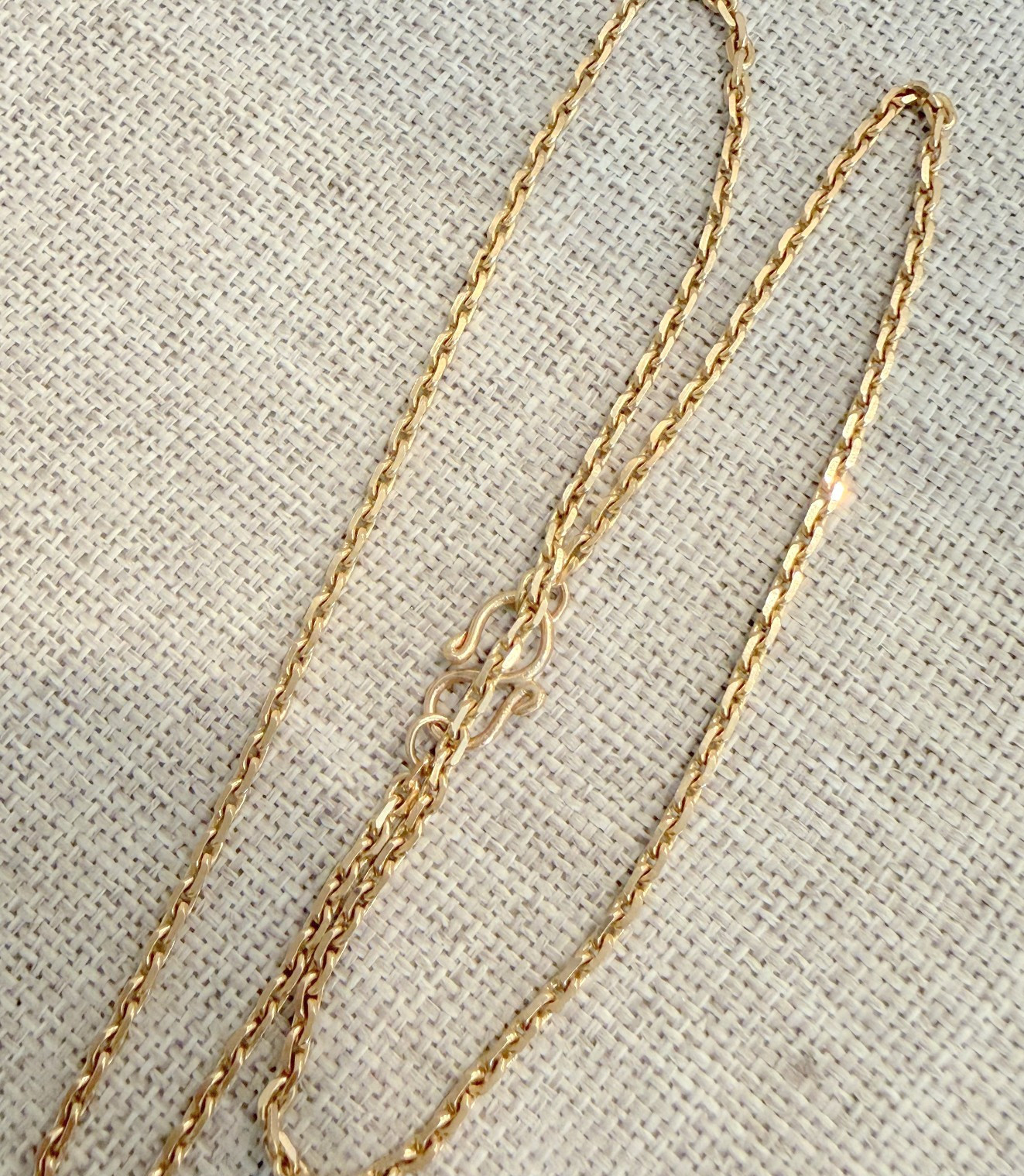 Vintage 18K Yellow Gold Polished Faceted Cable Link Chain Necklace 14″ 5.23g