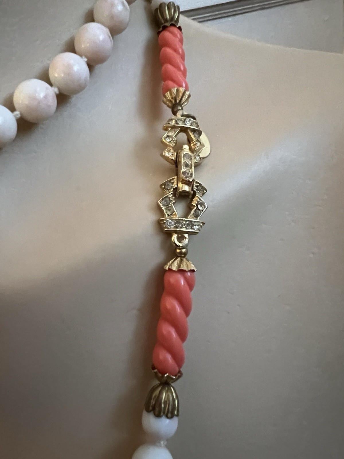 Vintage William De Lillo Faux Angel Skin Coral Knotted Bead 49 In Long Necklace