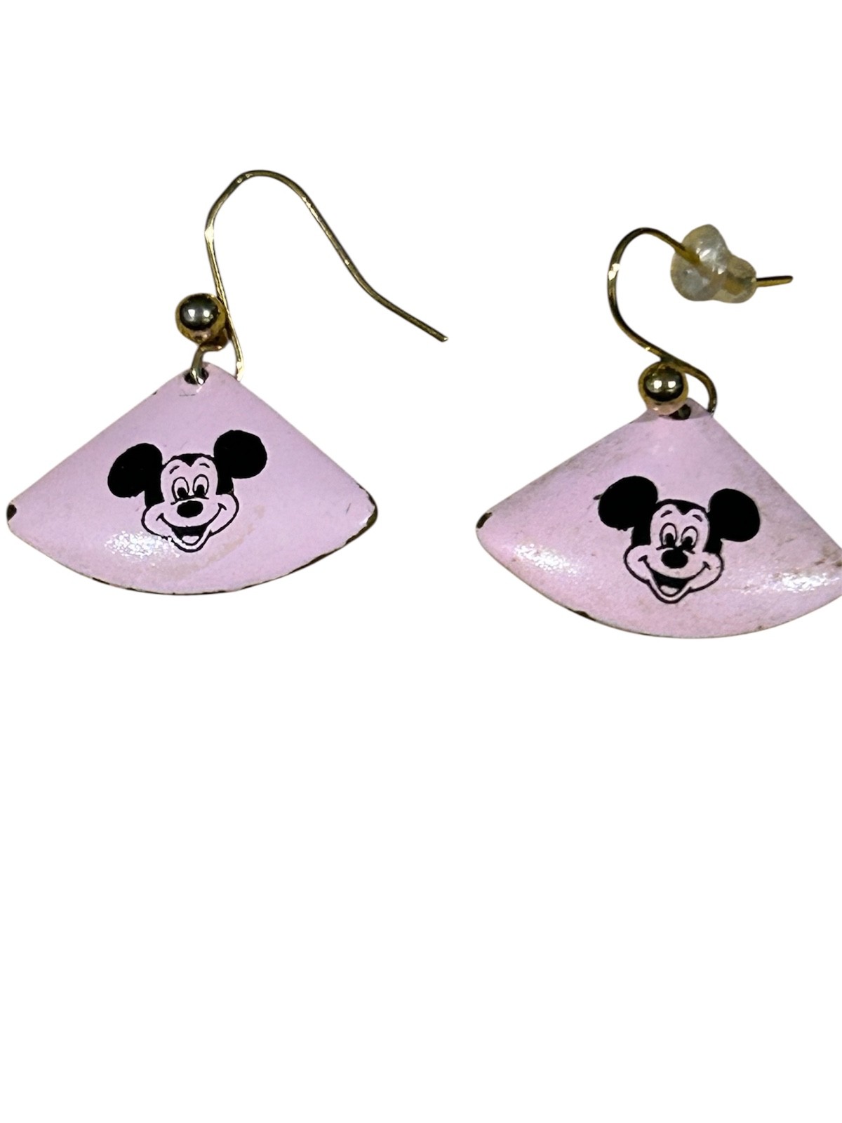 Vintage Walt Disney Prods. Mickey Mouse Pink Triangular Wire Dangle Earrings