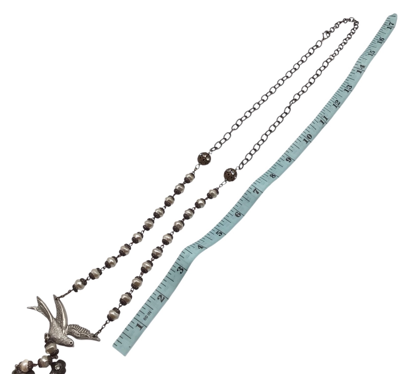 Vintage Faux Pearl Cross Pendant Necklace, Rosary Style, Gothic Victorian