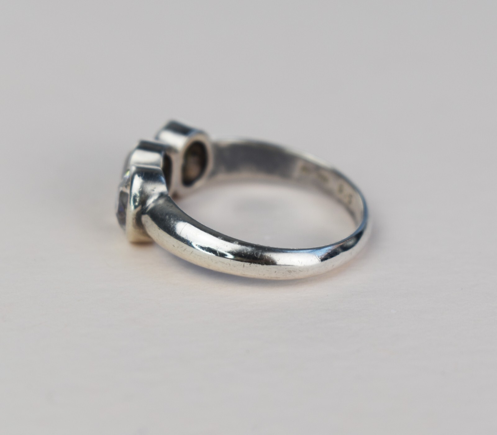 Chunky sterling silver ring with clear gemstone, basic casual right hand ring