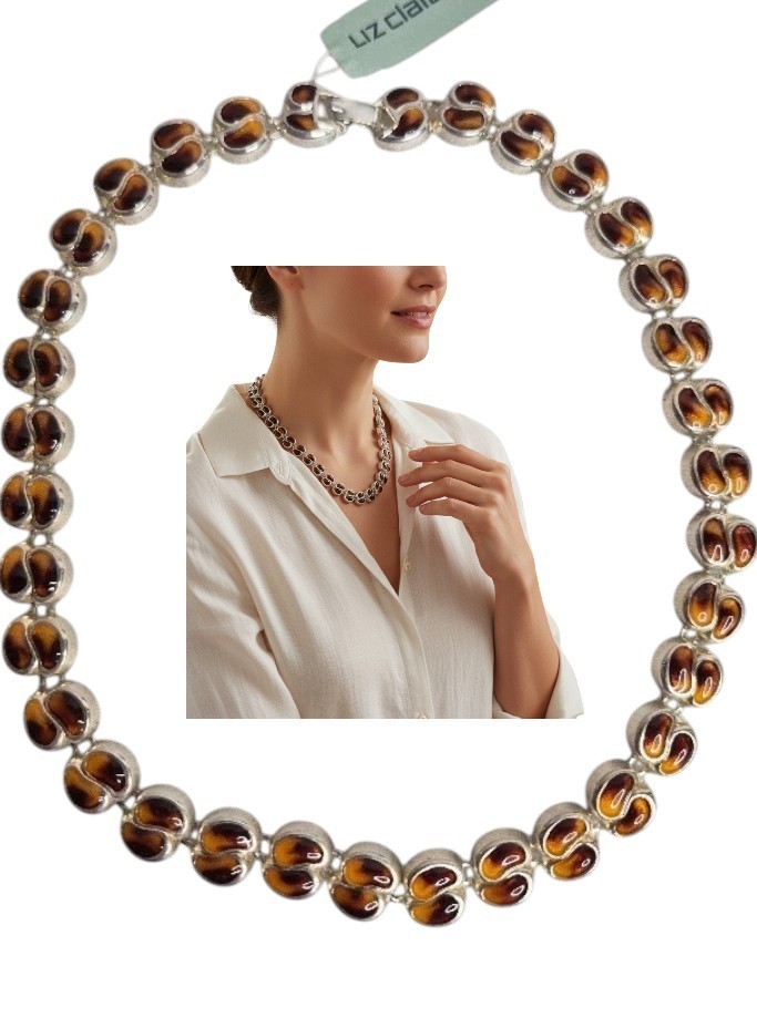 VTG 3pc Necklace, Bracelet & Earrings Liz Claiborne Faux Amber Resin Japan New