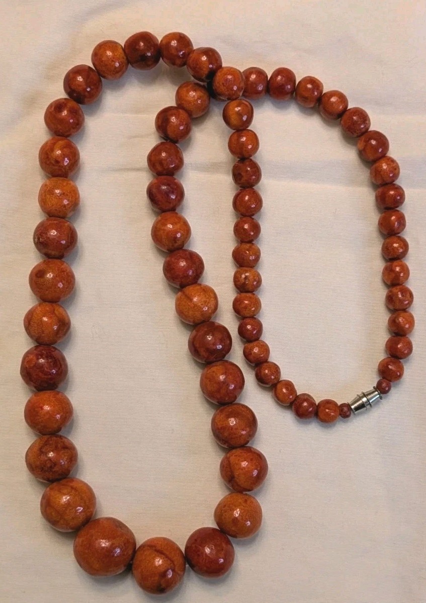 Heavy 86g Vintage Sponge Coral Necklace 24” Graduated Bead Estate