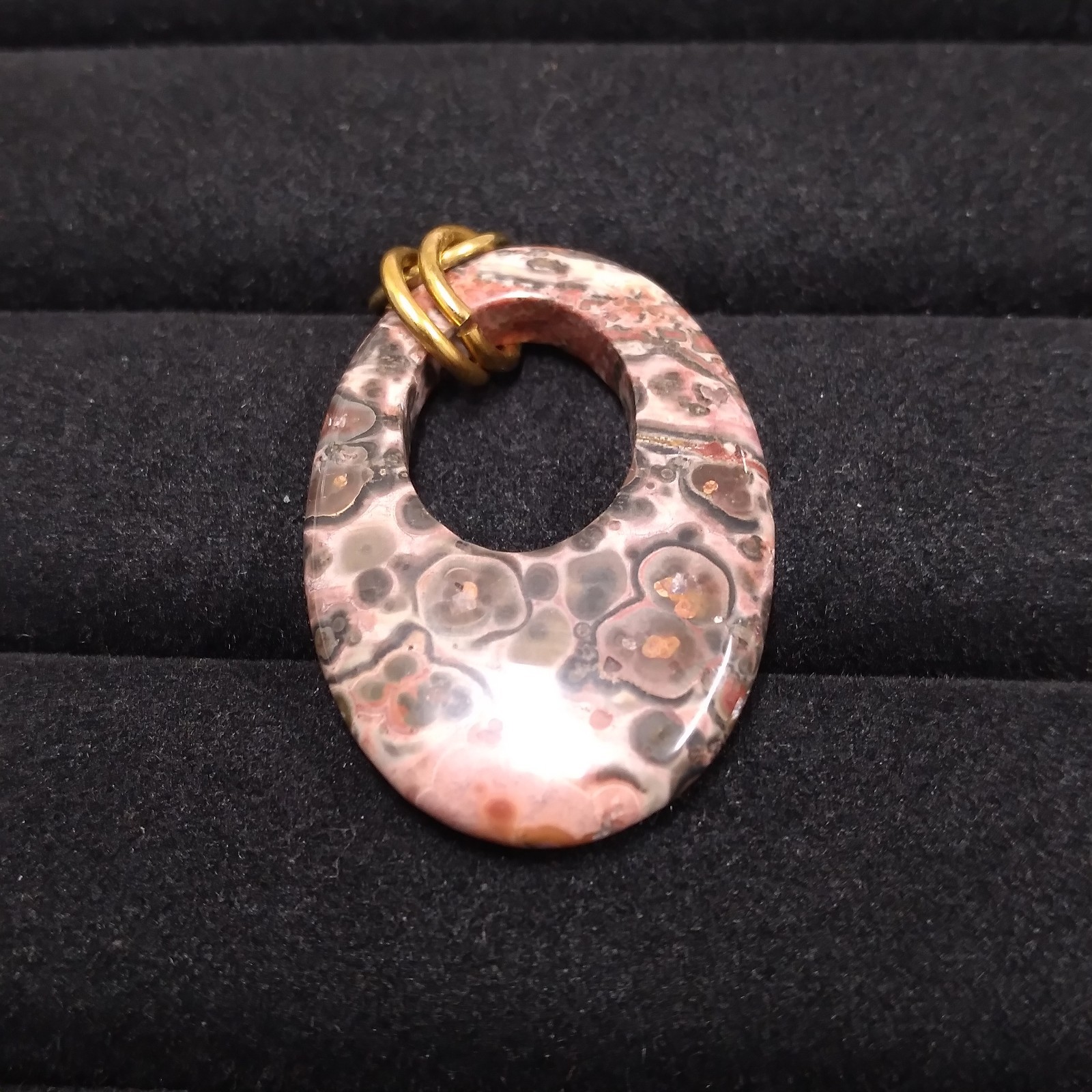 Pink Muted Color Stone Open Oval Pendant Gold Tone