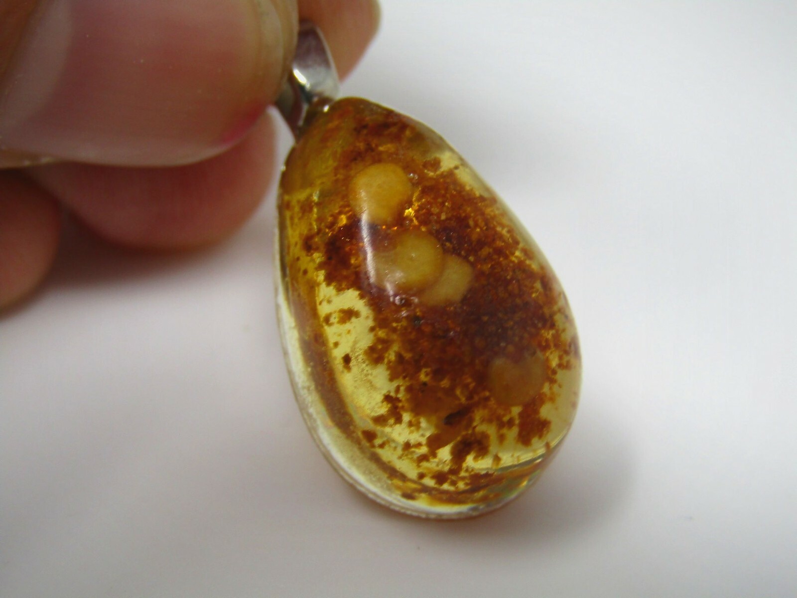 Vintage Teardrop Pendant Amber Color Resin Butterscotch Swirl Boho Hippie