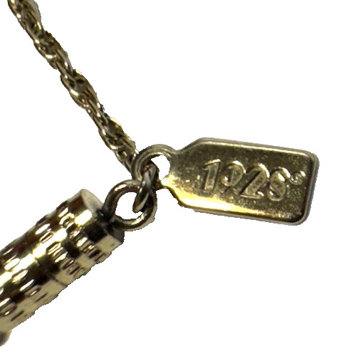 Vintage Jewelry Necklace SIGNED 1928 Gold Dainty Chain Cameo Lady Ombre 17