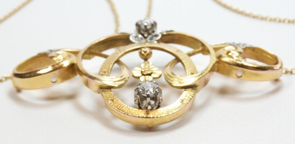 Art NouVeau Antique 1900’s European Diamond Necklace 18 1/2” 20K Yellow Gold