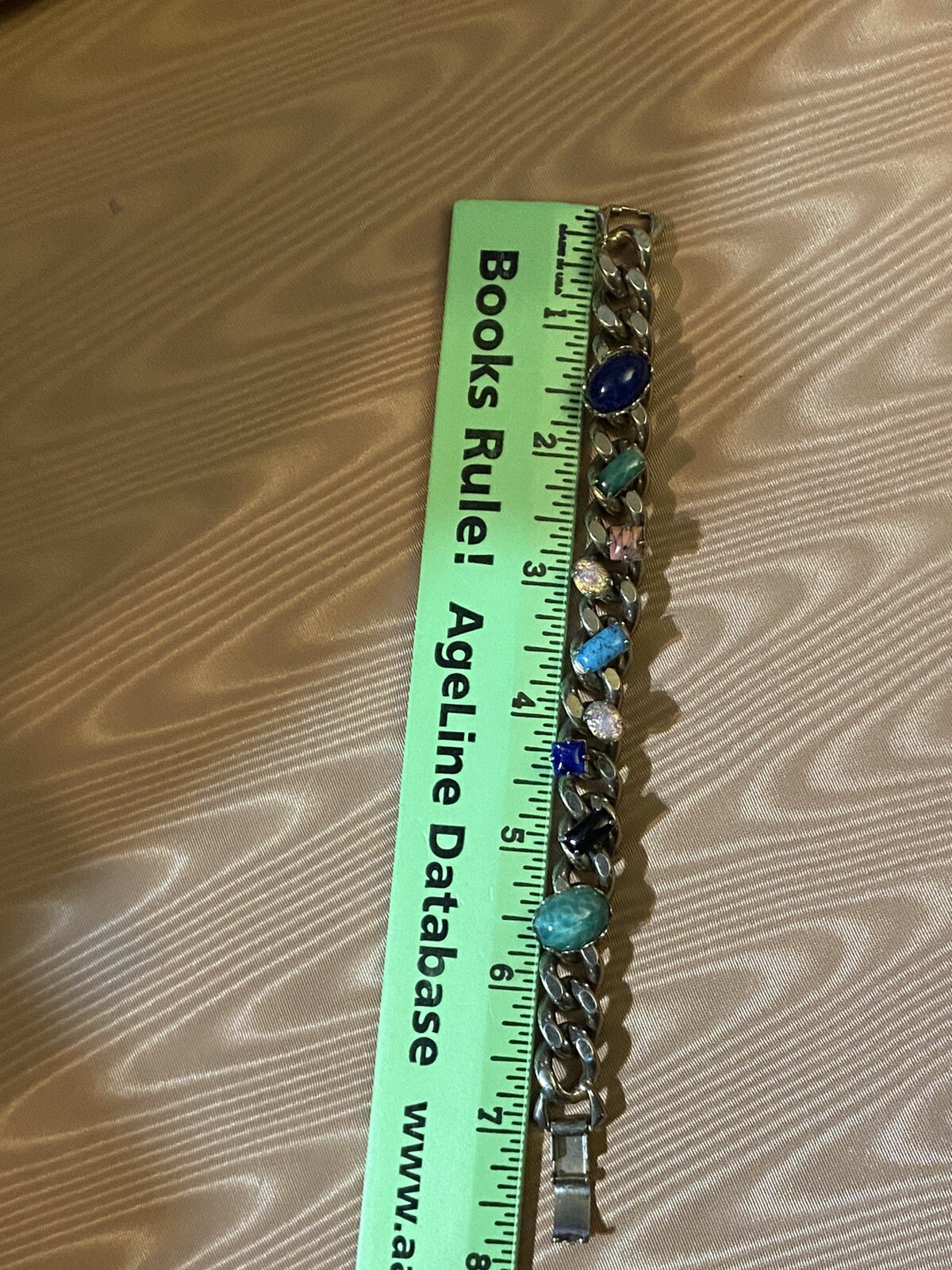 Pot Metal MCM Chain Bracelet Semi- Precious Gems Pronged Cabochon Set