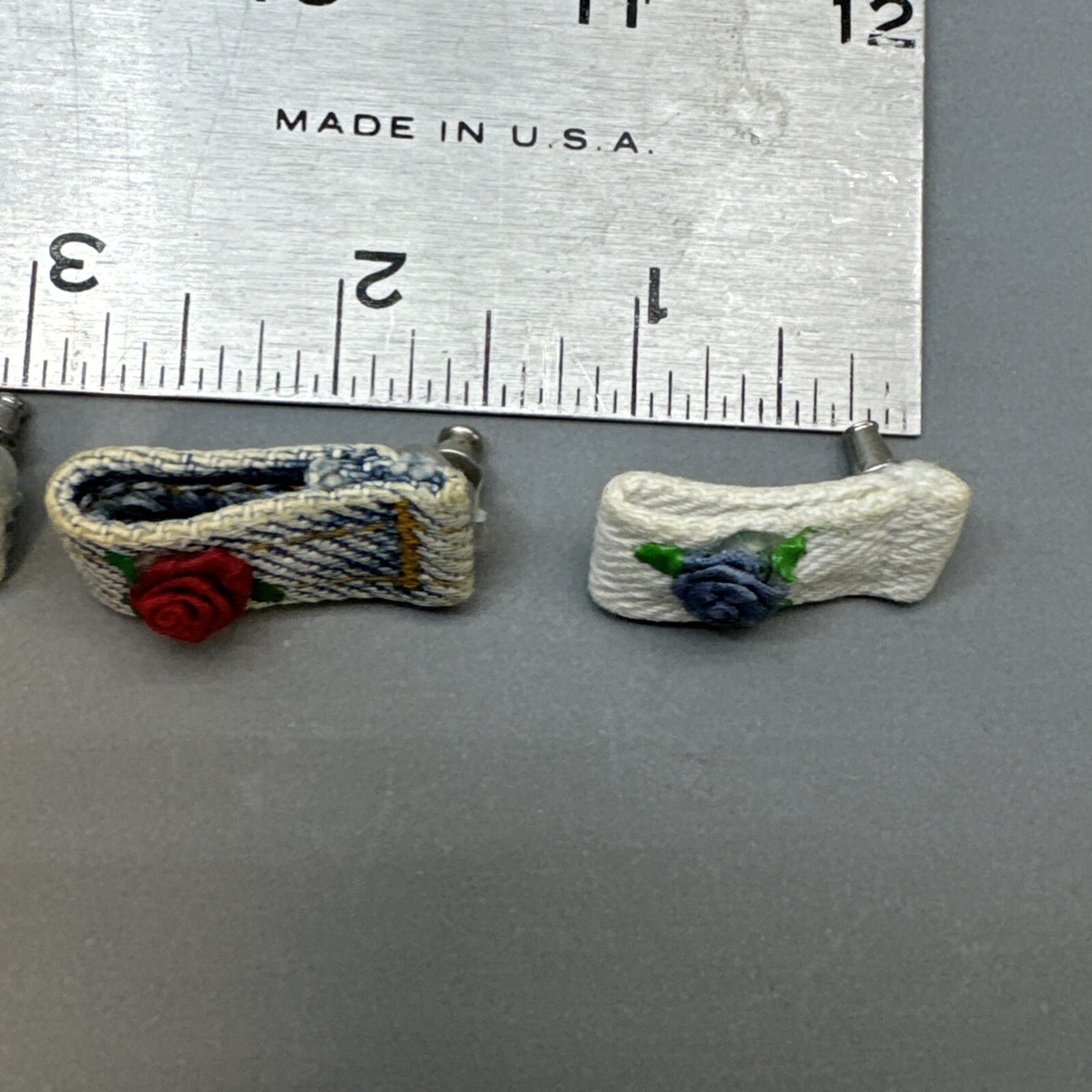 VTG Western Handmade Denim Beltloop Earrings Roses Unique Gift 2 Pair Pierced
