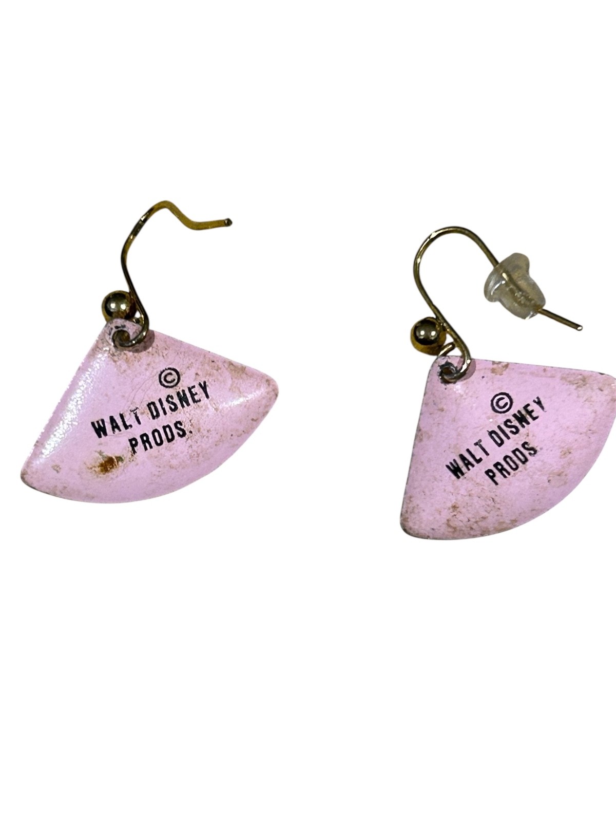 Vintage Walt Disney Prods. Mickey Mouse Pink Triangular Wire Dangle Earrings