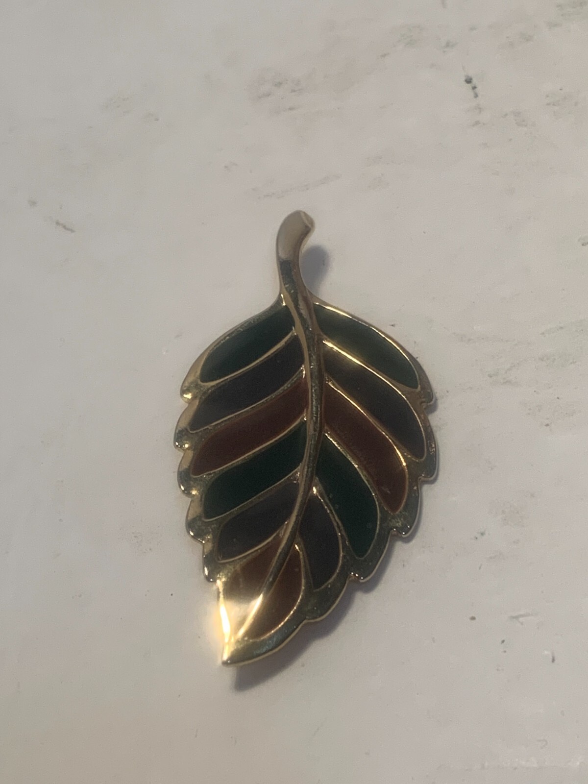 Gold Colored Metal, Red and Green Enameling, Leaf Pin/Brooch, Fall, Christmas