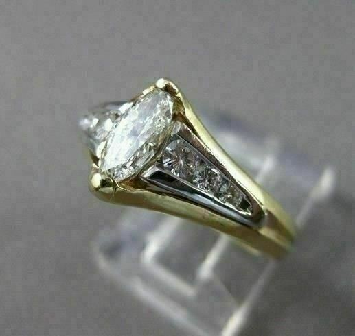 ESTATE .85CT DIAMOND 14K 2 TONE GOLD MARQUISE TENSION SET ENGAGEMENT RING #16335