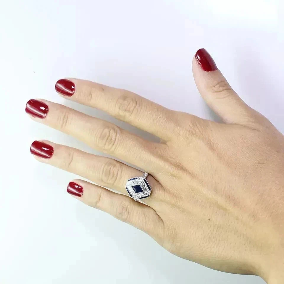 2Ct Art Deco Style Lab Created Sapphire & Diamond Wedding 14K White Gold FN Ring