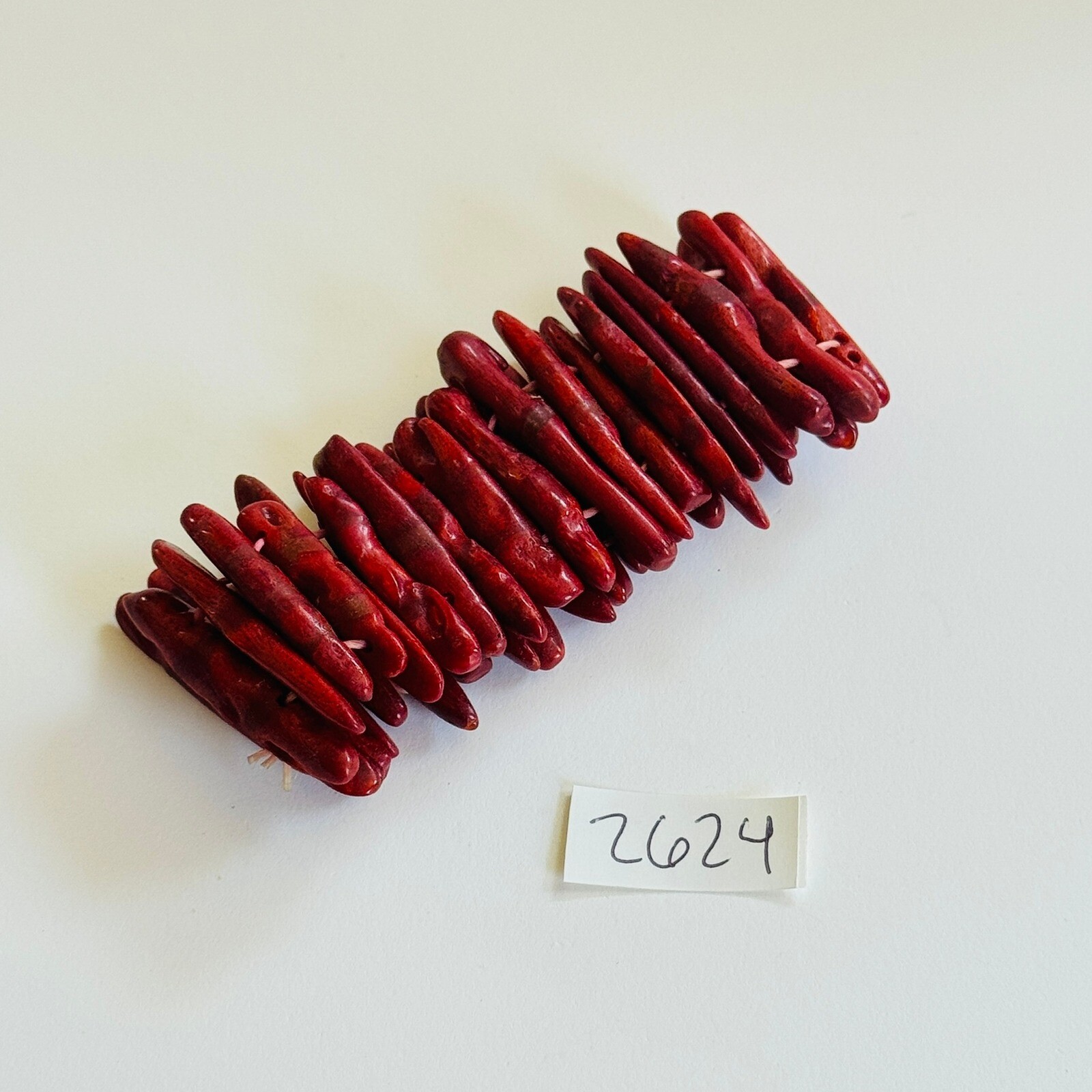 VTG Red Sponge Coral branch beads Stretch Bracelet Genuine Chunky BOHO Statement