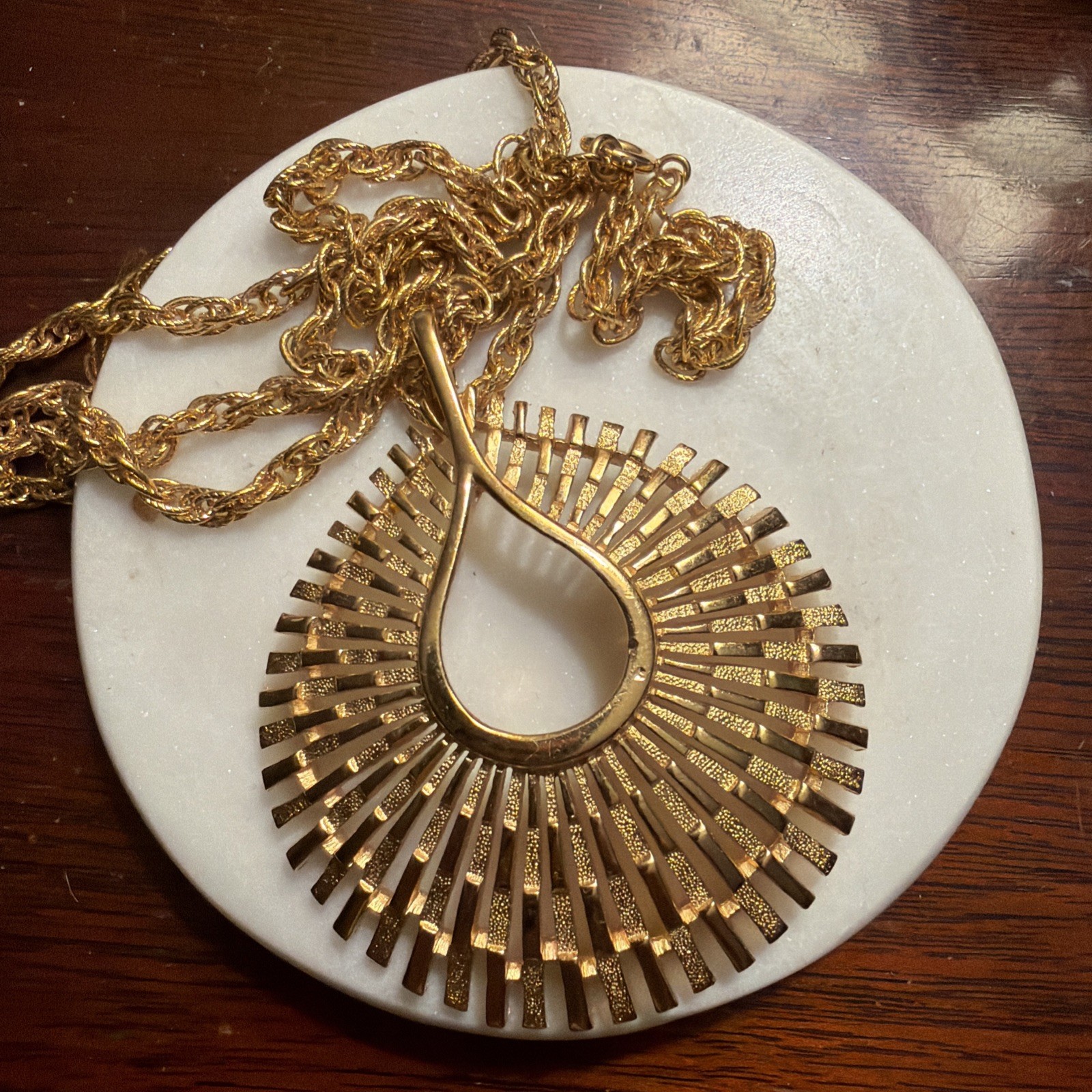 Vintage Trifari Gold Tone Sunburst Pendant Large includes chain