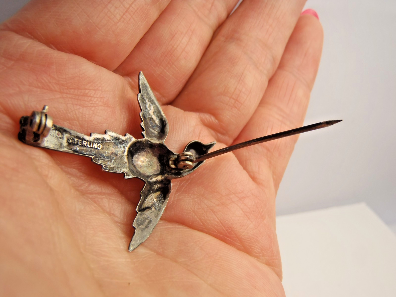 925 Sterling Silver Antique Art Deco Holy Spirit Pin Brooch