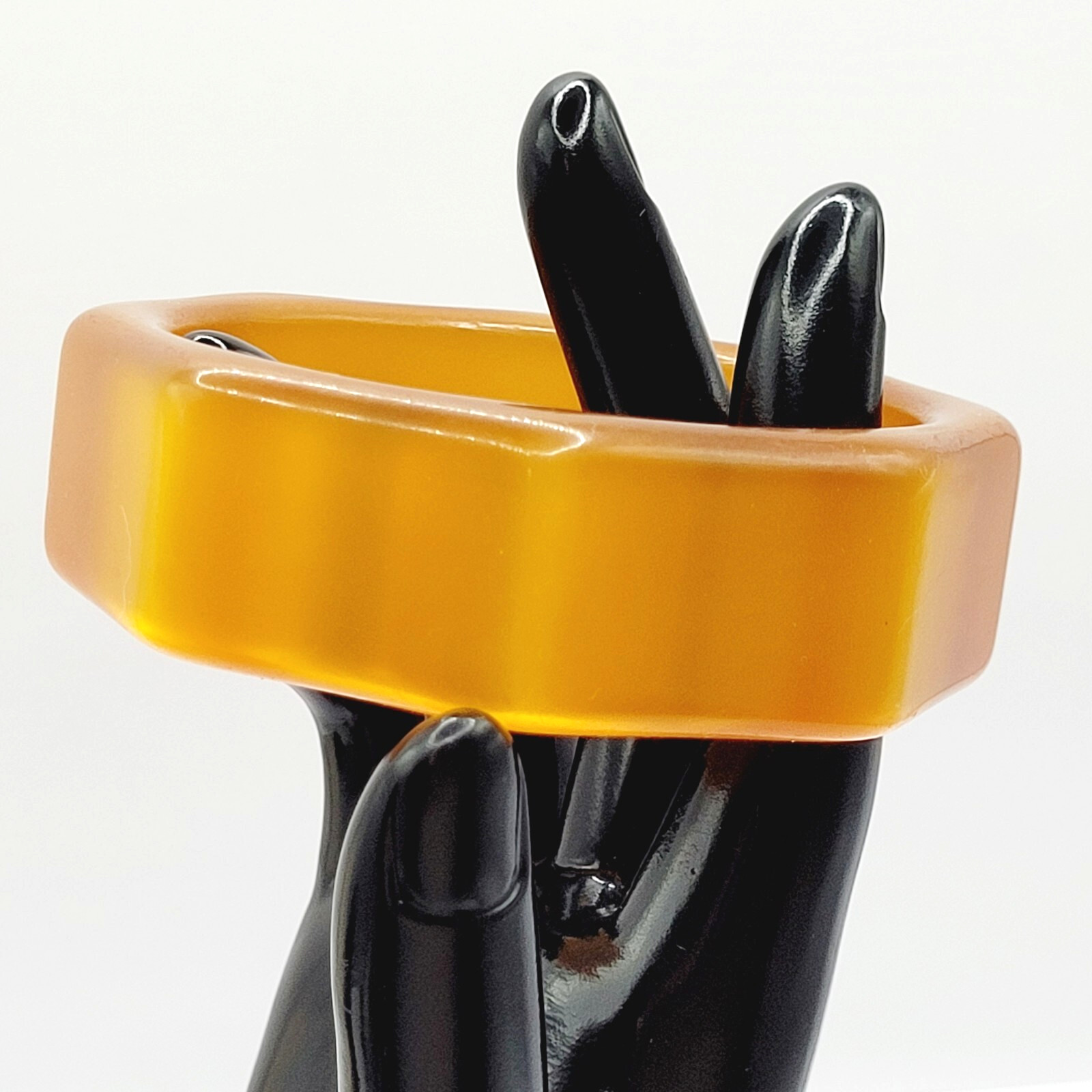 Orange Lucite Thick Chunky 8 Sided Nut Shaped Vintage 1980s Bangle Bracelet
