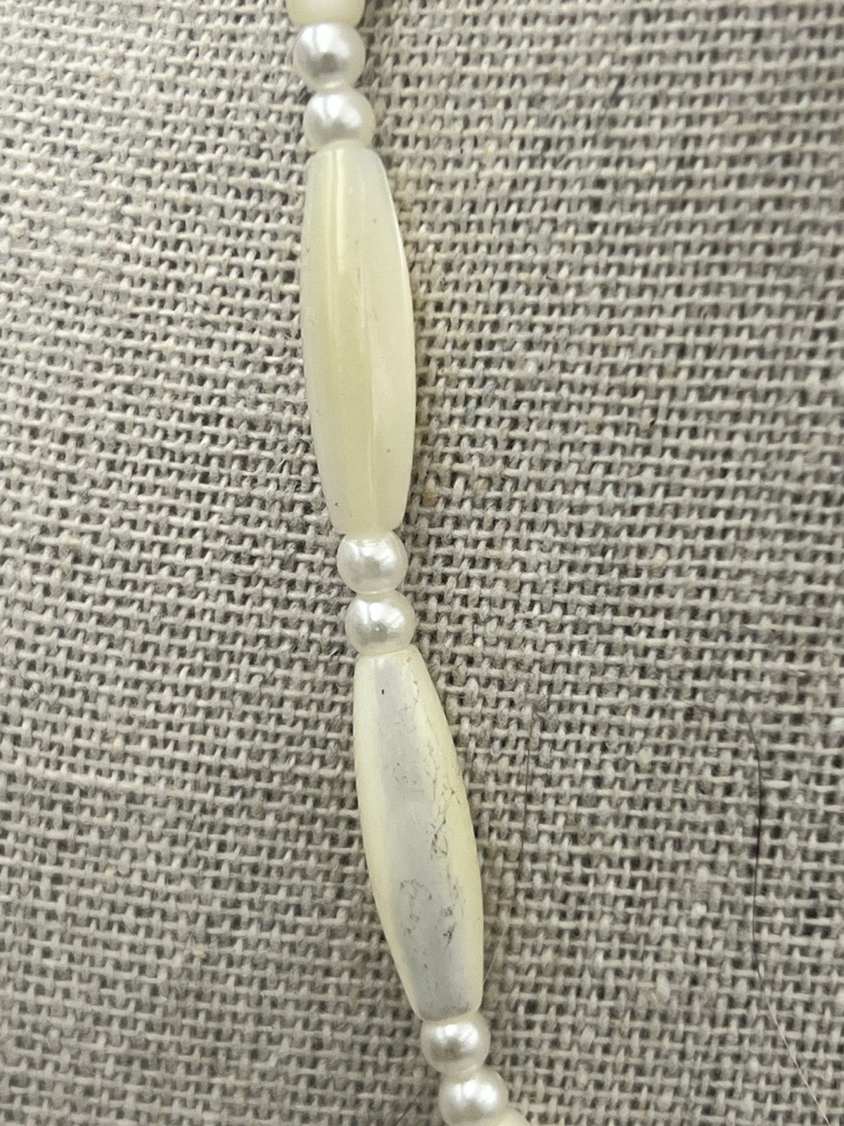 Vintage Mother Of Pearl With Faux Pearl Spacers Necklace 16 In