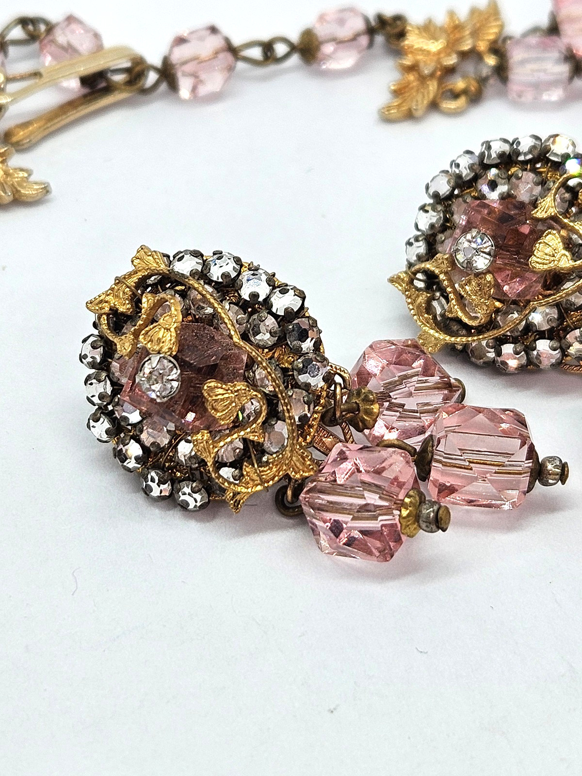 Vintage Original by Robert? Necklace & Earrings Pink Crystal Beads Rhinestones