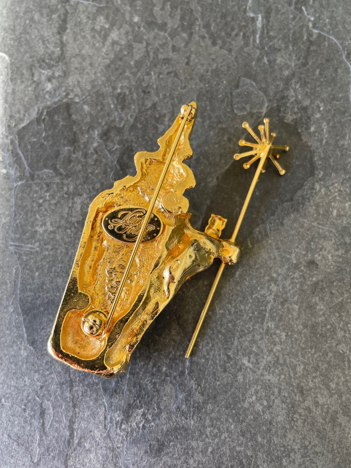 KIRKS FOLLY Vintage Whimsical Wizard Brooch With Dangling Glass SIGNED Vtg