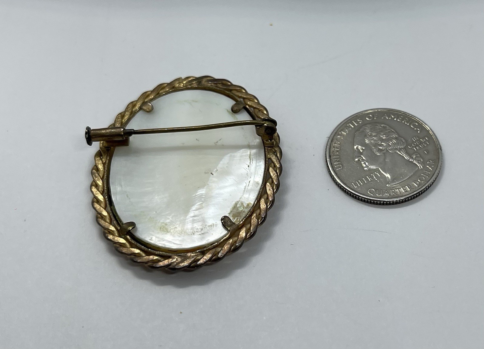 Vintage Gorgeous Hand Painted Lady Portrait on Mother of Pearl Signed Brooch