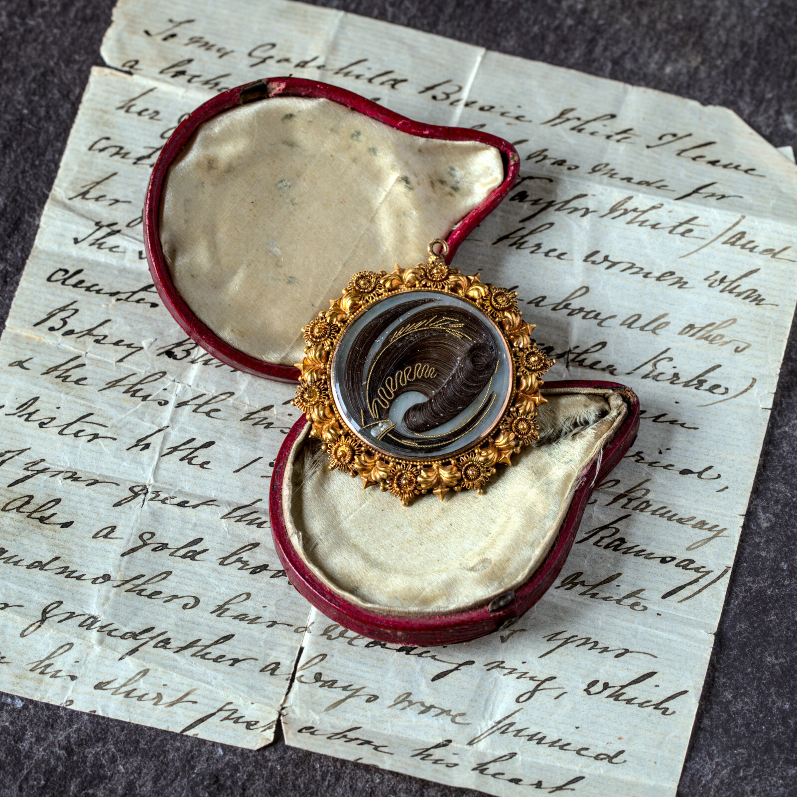 ANTIQUE ENGLISH 18K GOLD DOUBLE MOURNING LOCKET PENDANT w/ PROVENANCE 1853