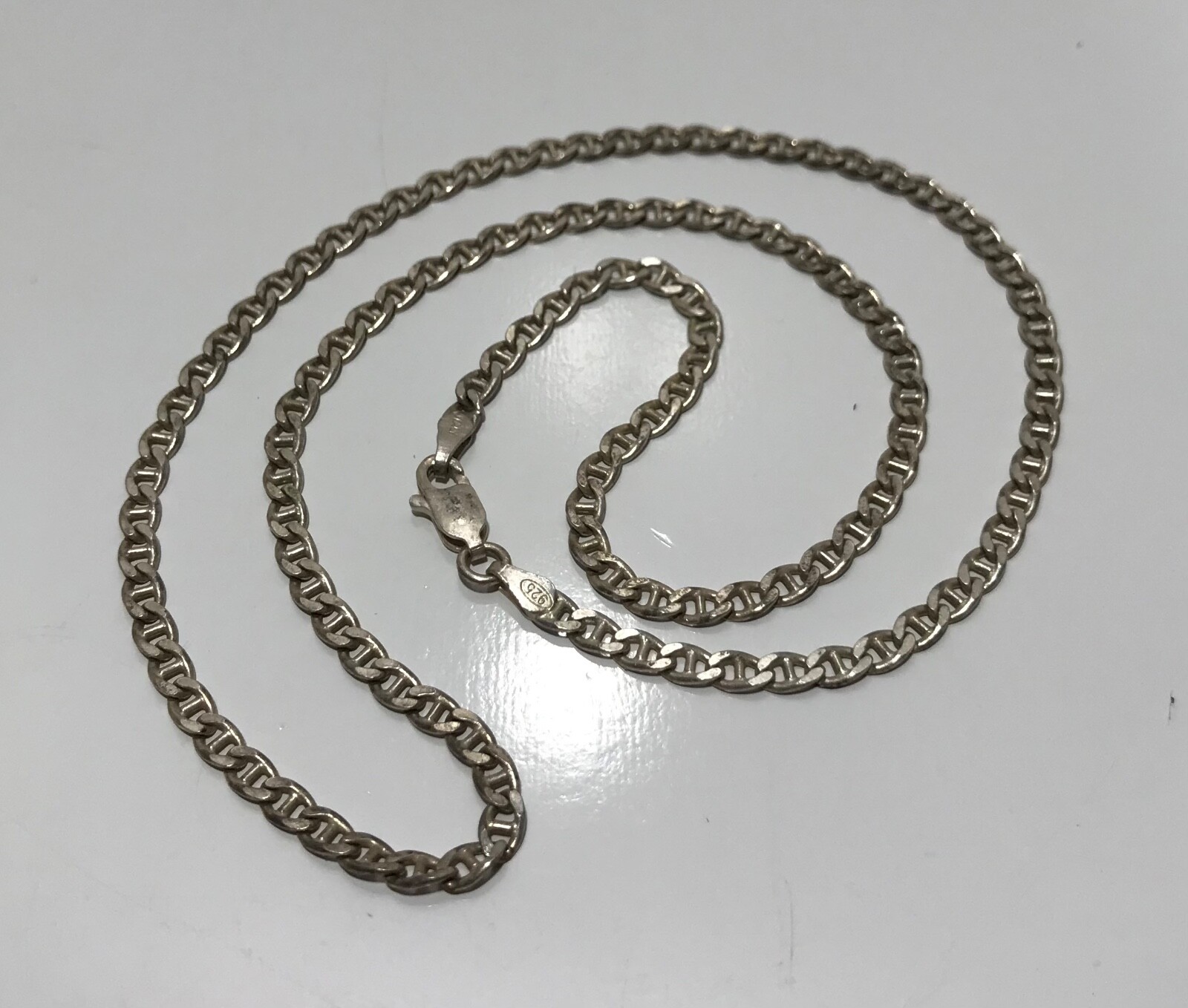 Vintage Sterling Silver 925 Italy Anchor Mariner Link Necklace 18.5~3.20mm