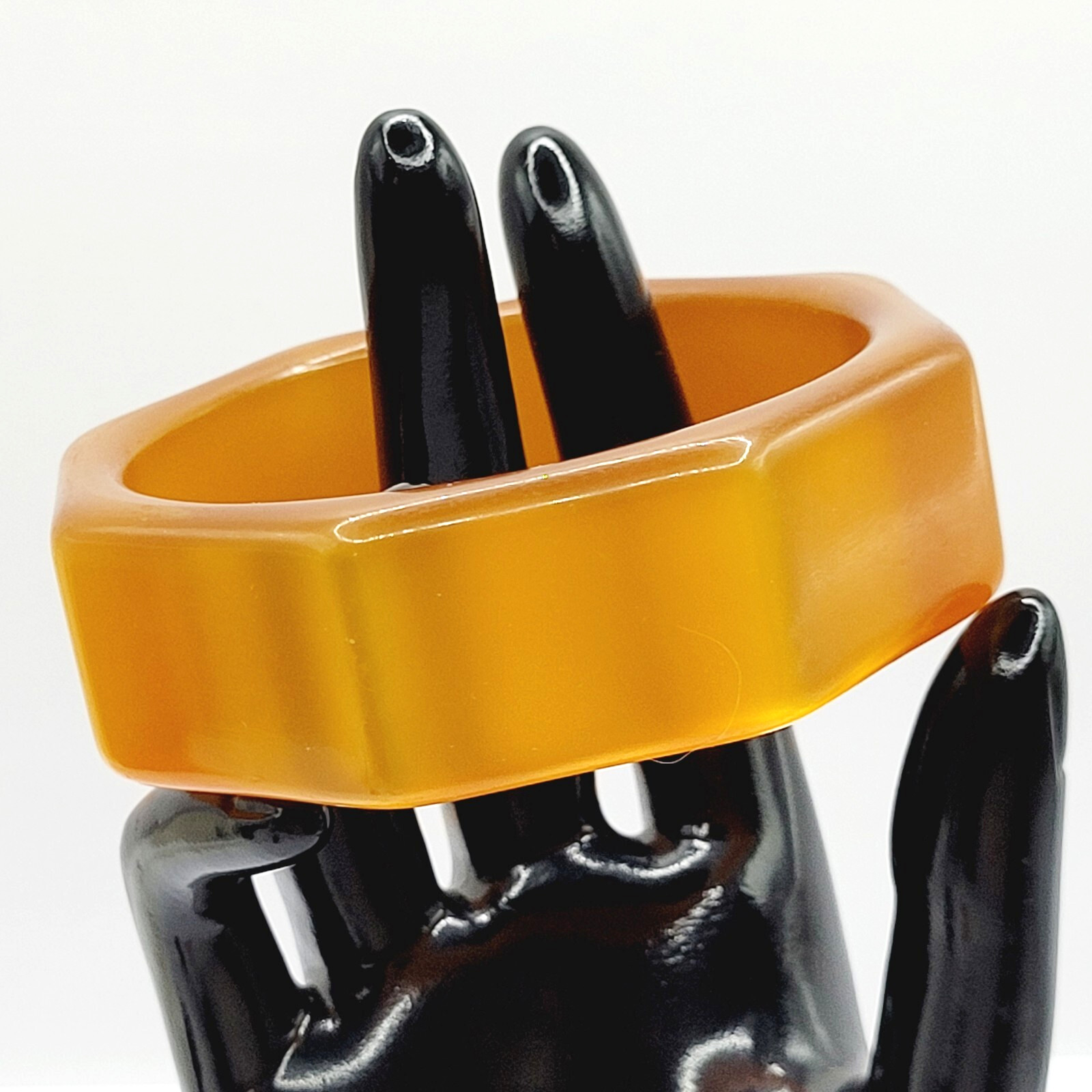 Orange Lucite Thick Chunky 8 Sided Nut Shaped Vintage 1980s Bangle Bracelet