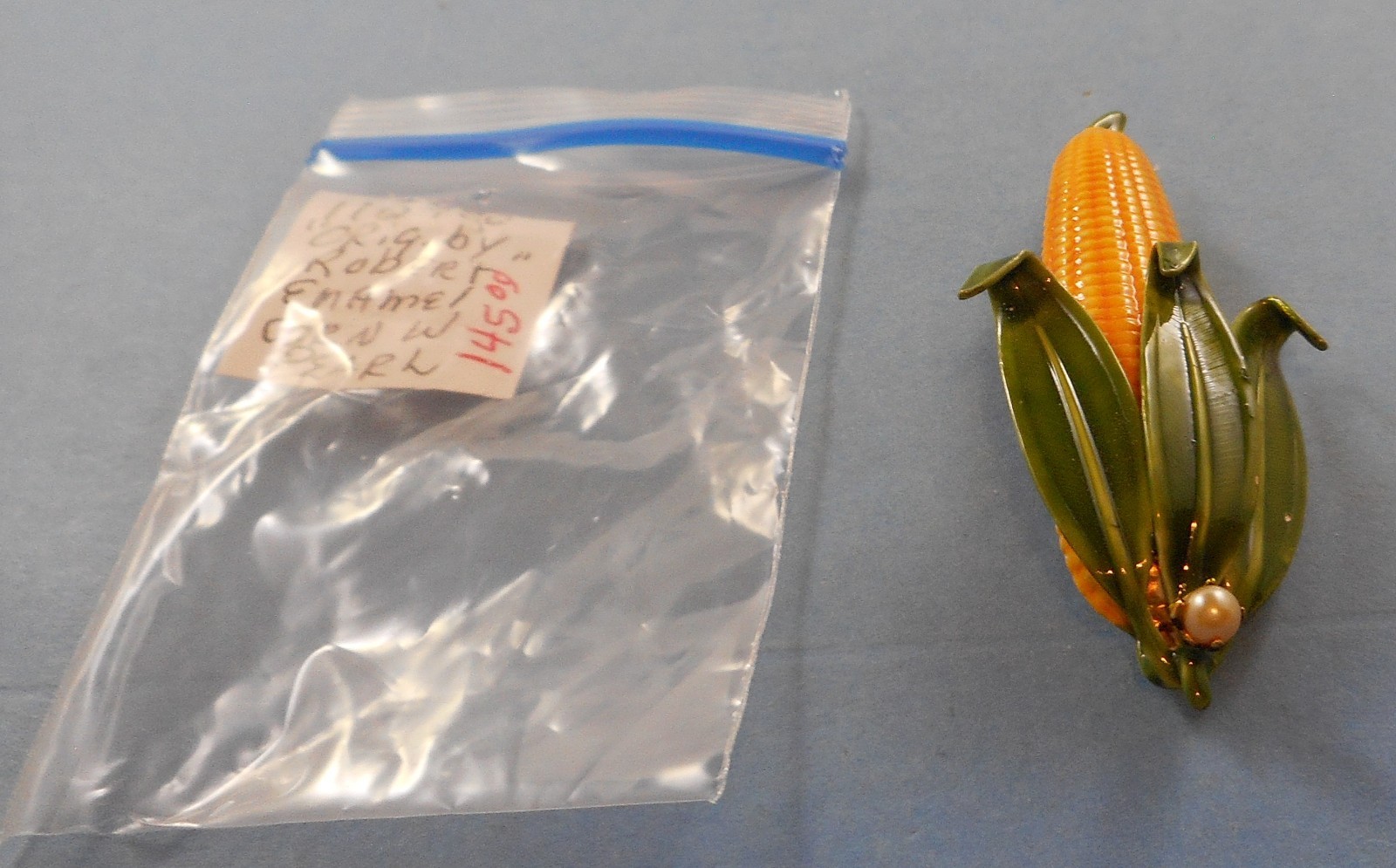 Vintage Original By Robert Enamel Corn Brooch 2.5” Faux Pearl