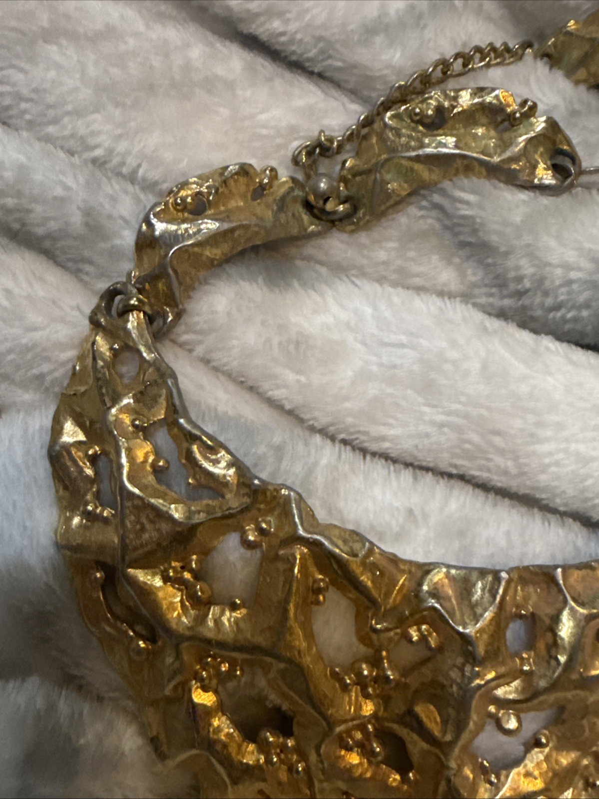 Napier Gold Plate “Melted Metal” Brutallist Eugene Bertolli Design Bib Necklace