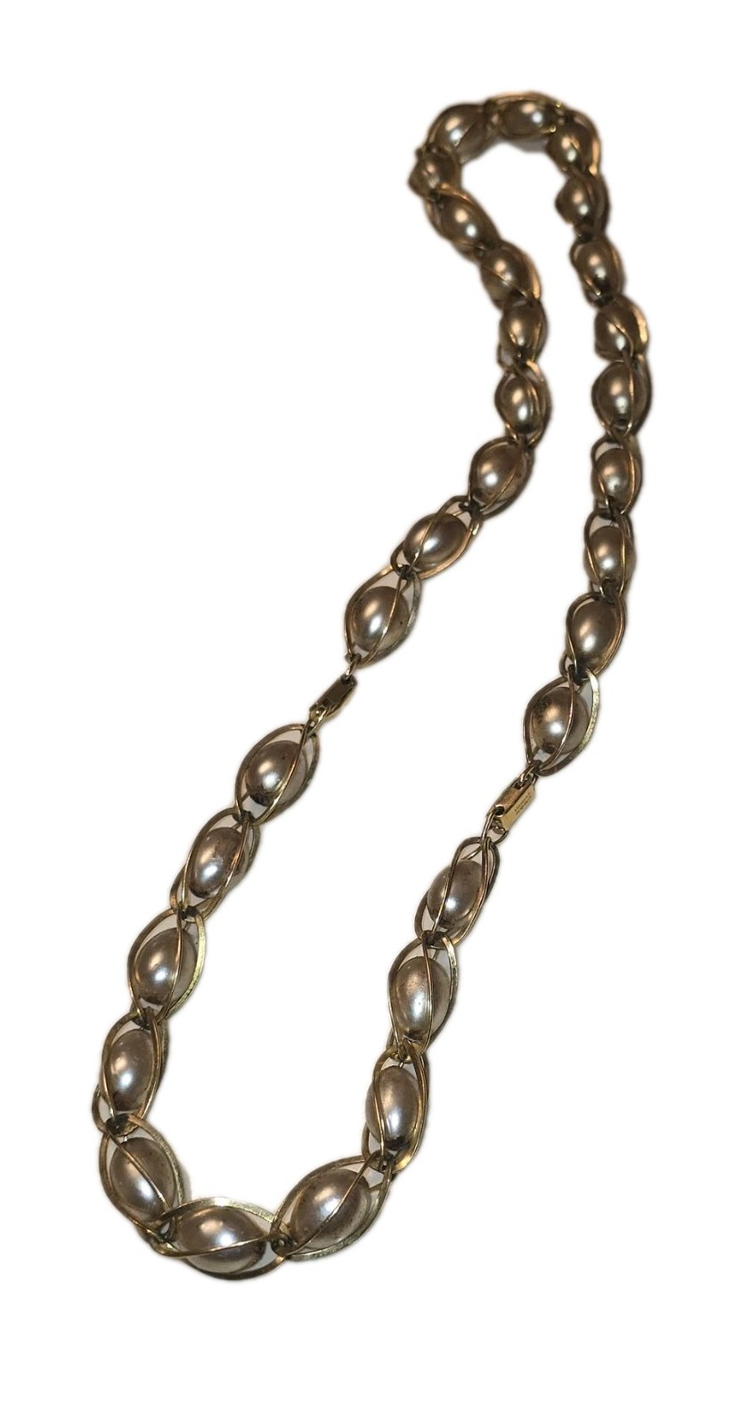 Rare Vtg Carl Art 1/20 12K GF Caged Pearl Necklace 76g Mid Century Signed CA