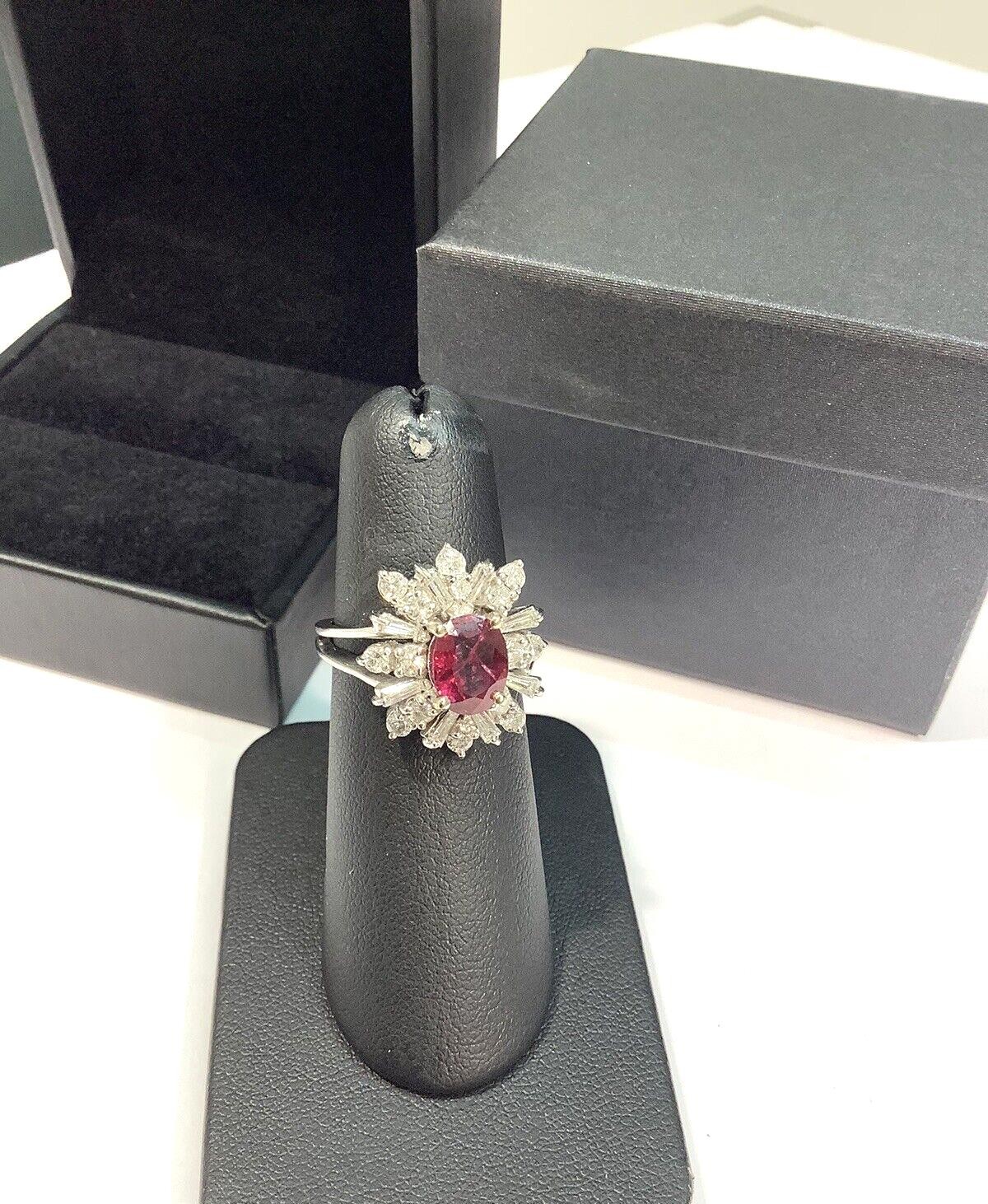 18K White Gold 1.76ctw Oval Ruby & Mixed Cut VS Diamond Cocktail Ring