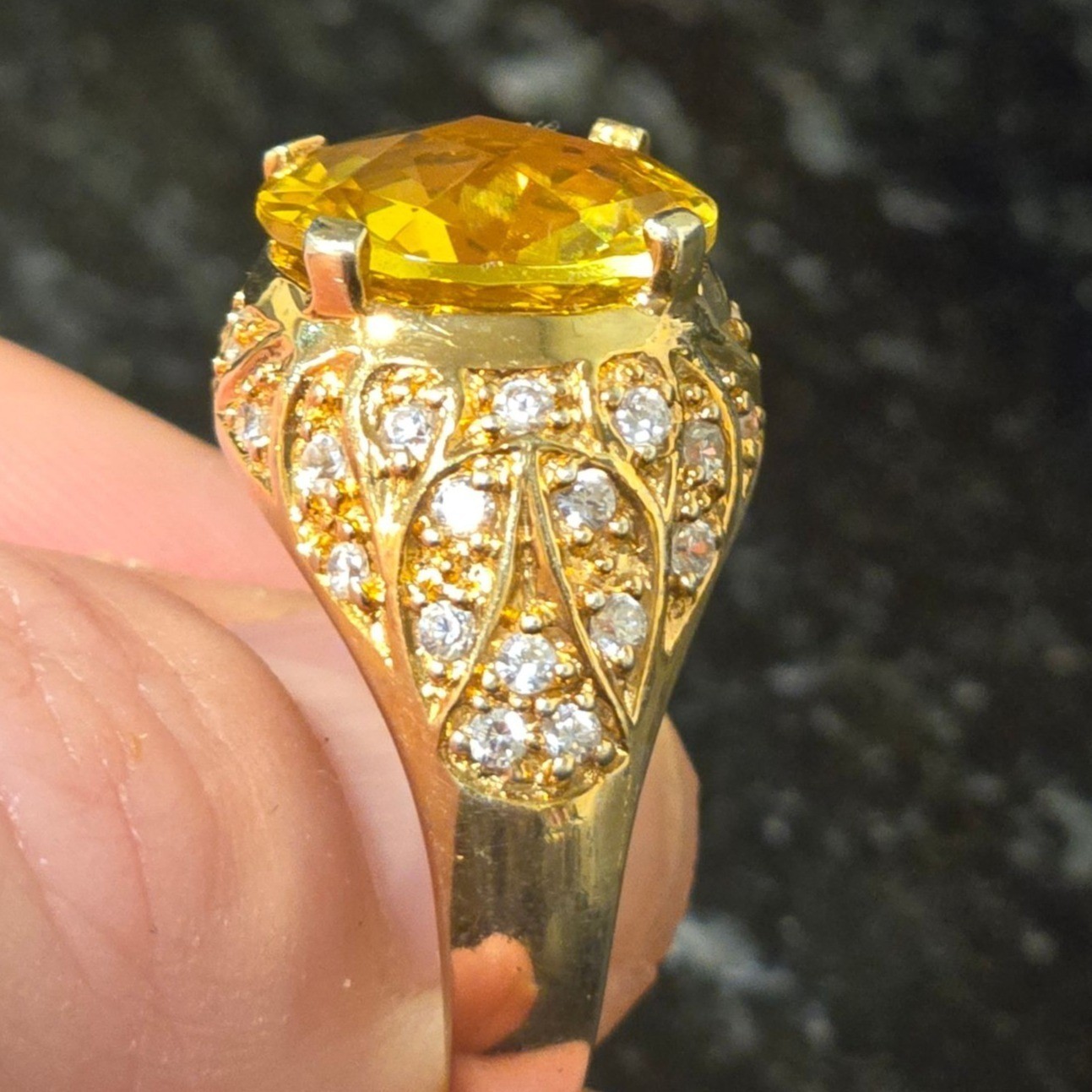 Vintage Citrine Cocktail Ring 925 Sterling Silver Vermeil Gold Tone Statement