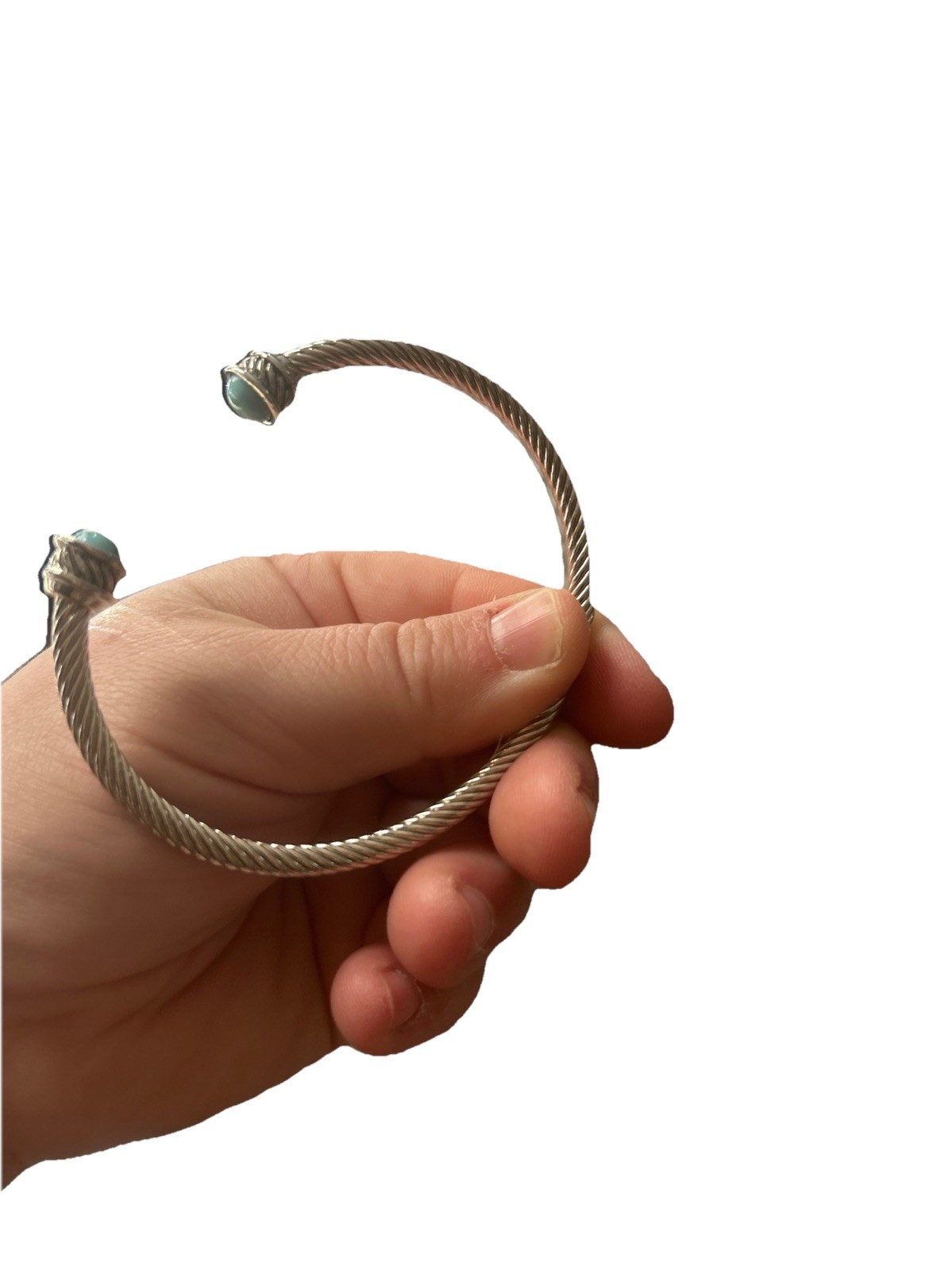 Vintage Silver Twist Rope Bracelet with Turquoise Stone Adjustable