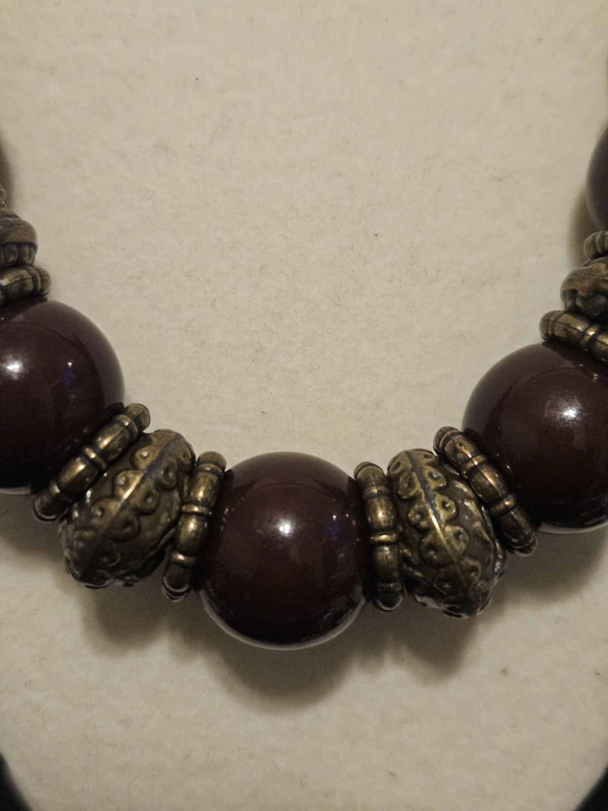Vintage Beaded Necklace Featuring Brown Beads With Gold-tone Brass Spacers