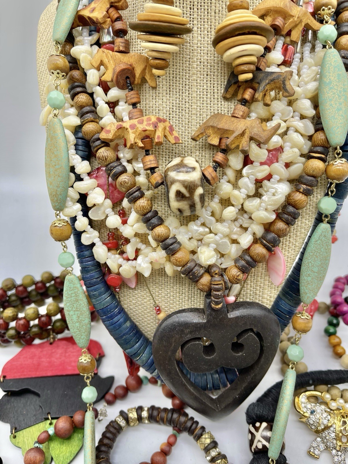 Jewelry Vtg To Mod Safari Boho Ethnic Wood ++ Pcs Lb Lot JL207