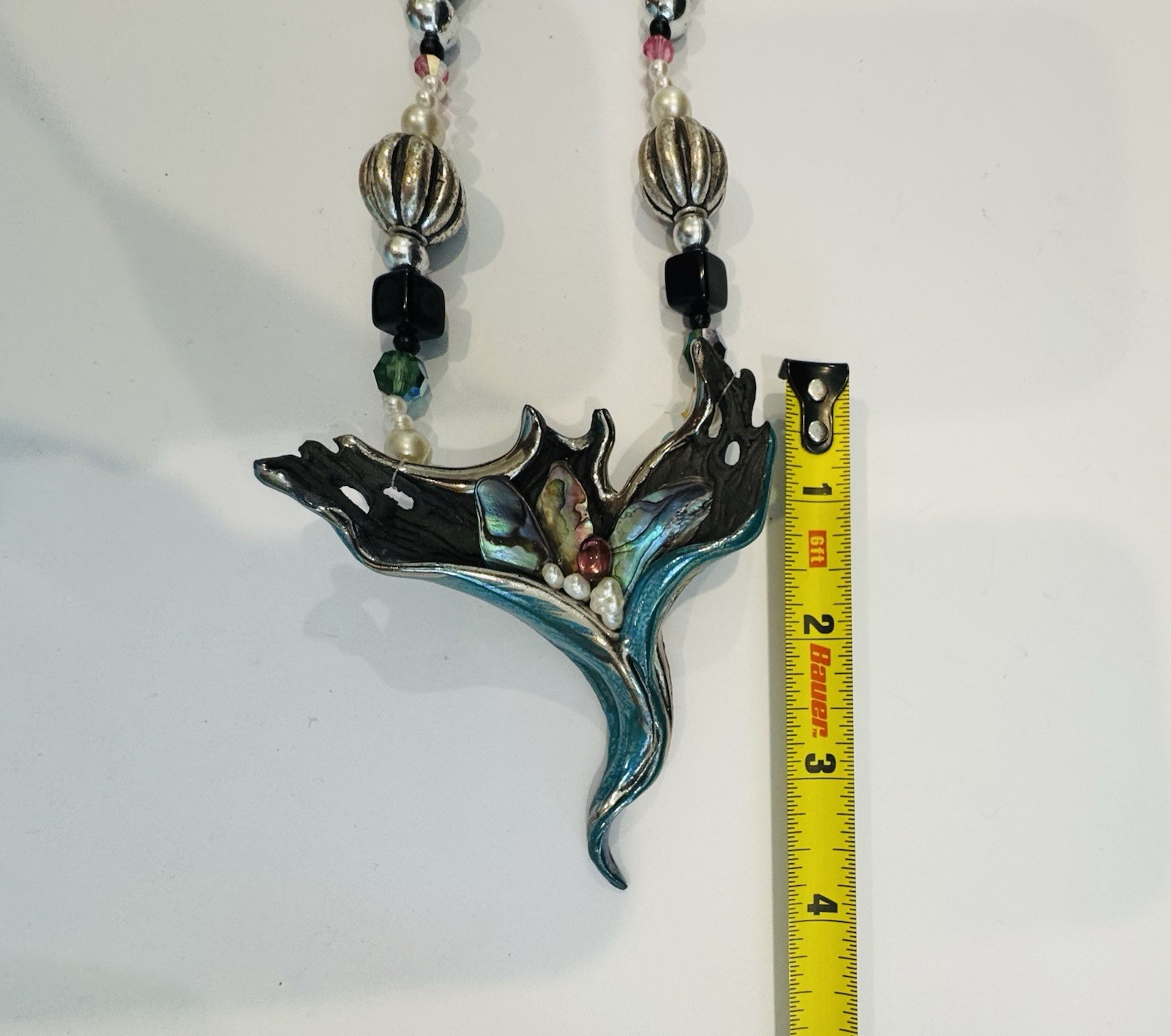 VTG Original by Mitchell Sculptural Necklace Amethyst Iridescent Turquoise OOAK