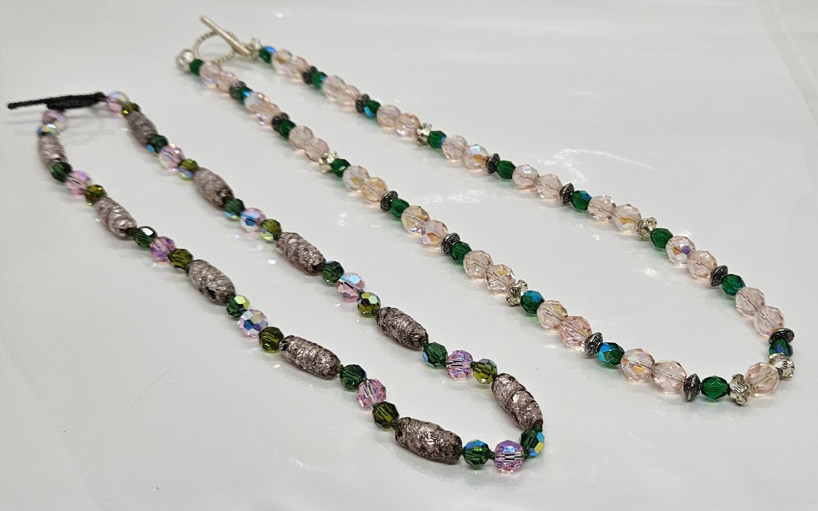 Vintage Art Glass Necklace Multicolor Beads Toggle Closure Lot of Two