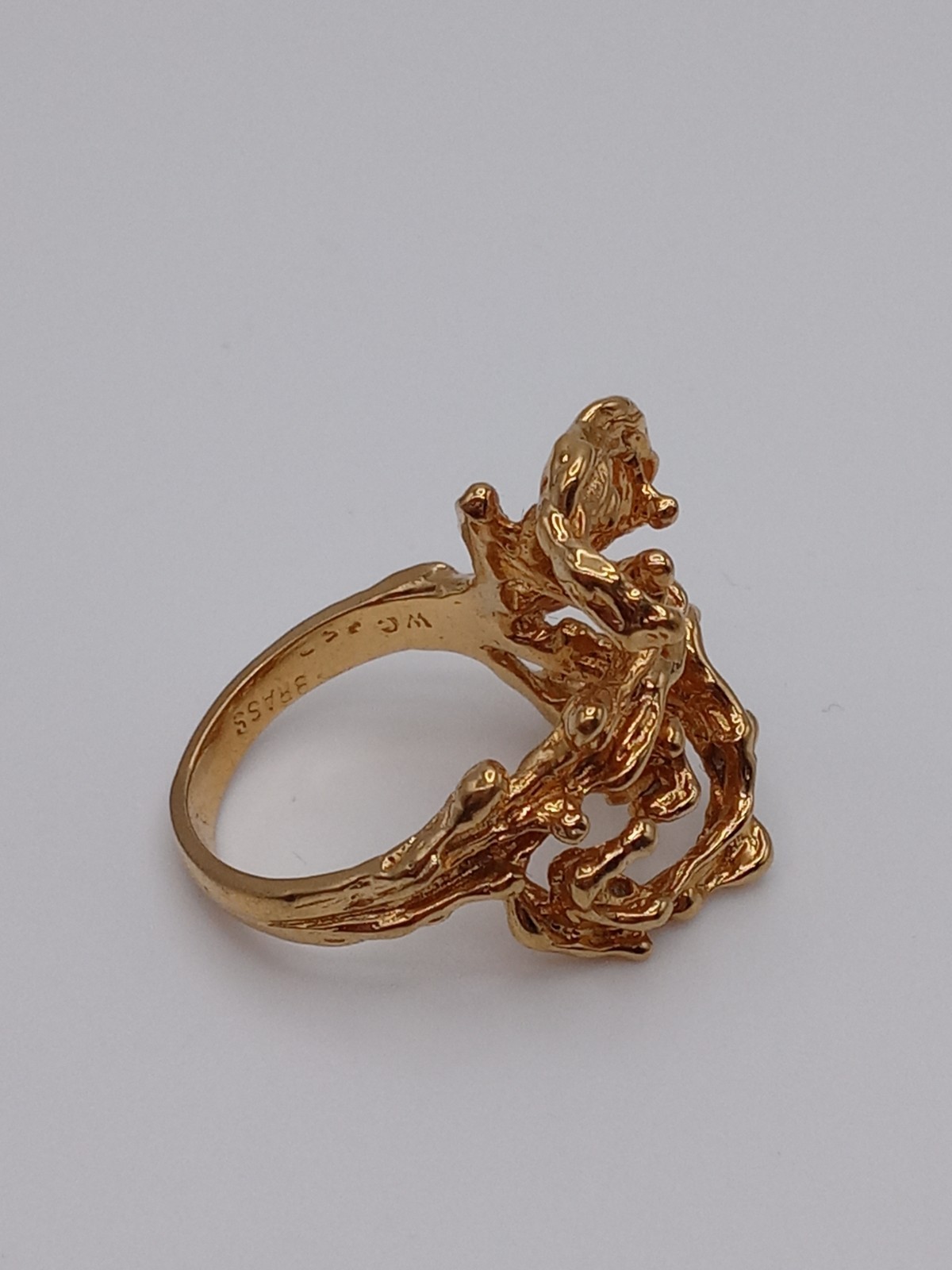 Vintage Modernist Brutalist Gold Tone Finish Over Brass Chunky Ring Size 5.5
