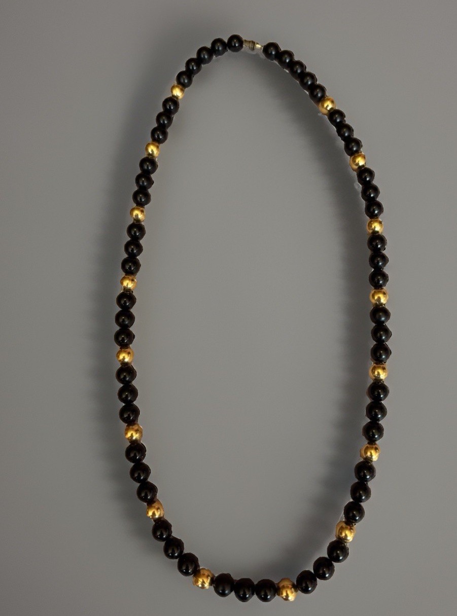 Vintage Gold And Black Beaded Necklace 22 Inches Long