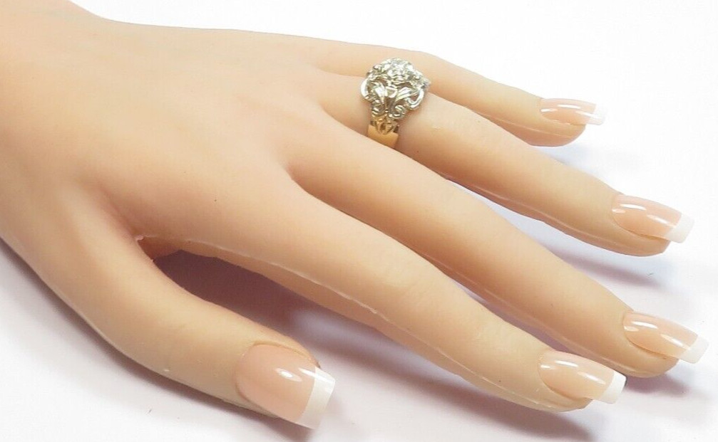 Antique 1920’s Diamond Unisex Engagement 17K Two Tone Ring Size 7.25 UK-O Deco