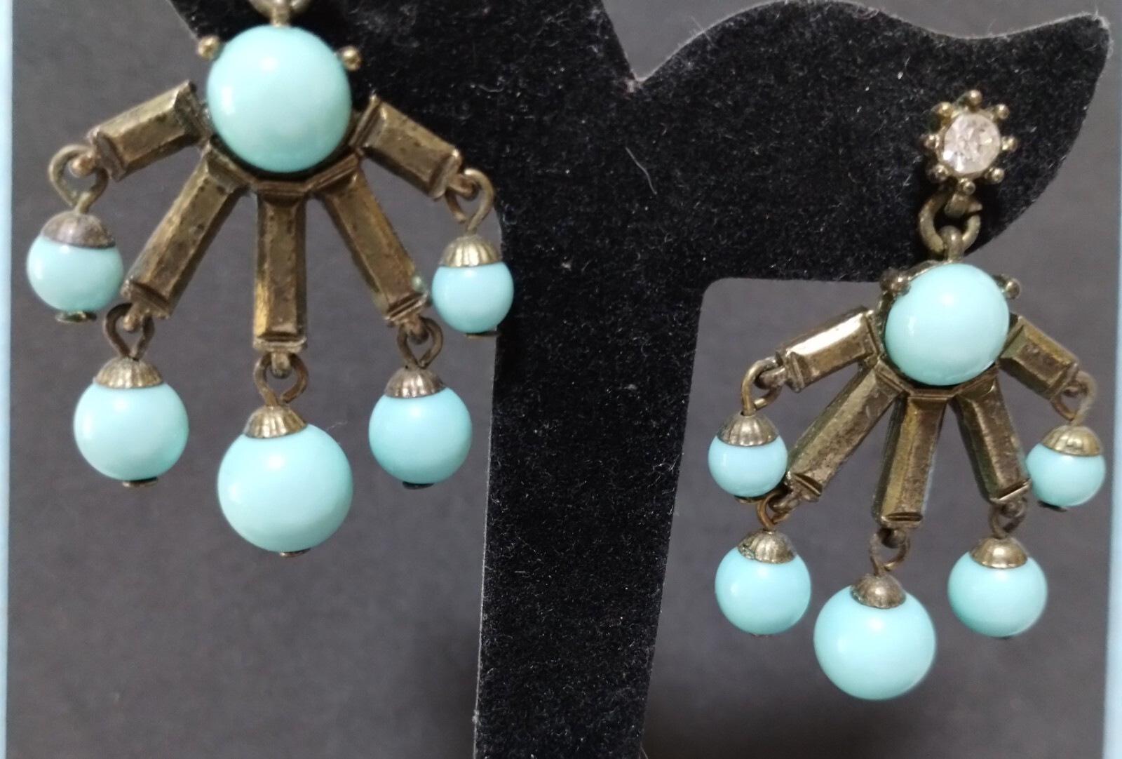 Vintage Light Blue Green (Turquoise like) Chandelier Pierced Earrings by